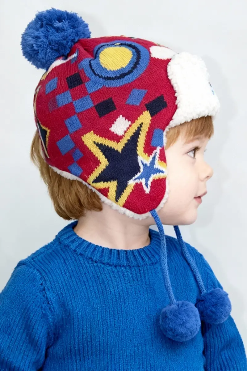 HS Nakışlı Erkek Çocuk Bere Kırmızı 5740