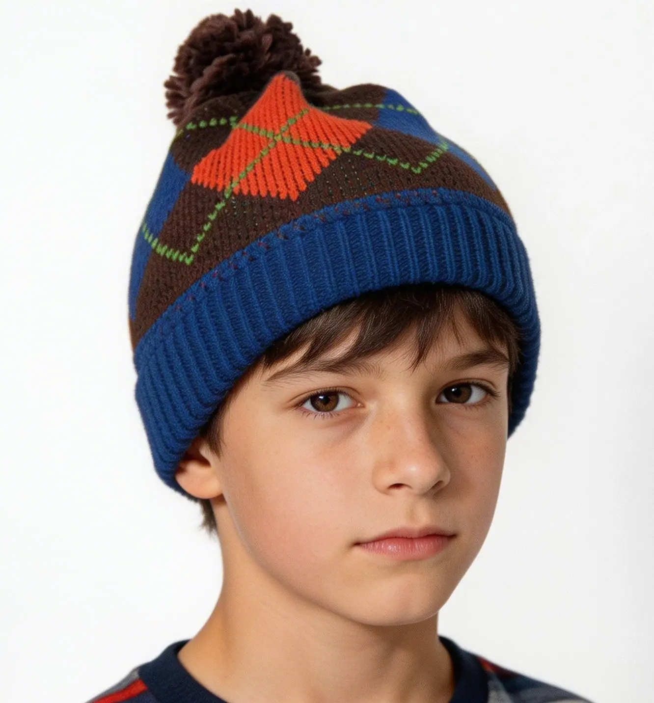 Rengarenk Argyle Desenli Ponponlu Çocuk Beresi-6407