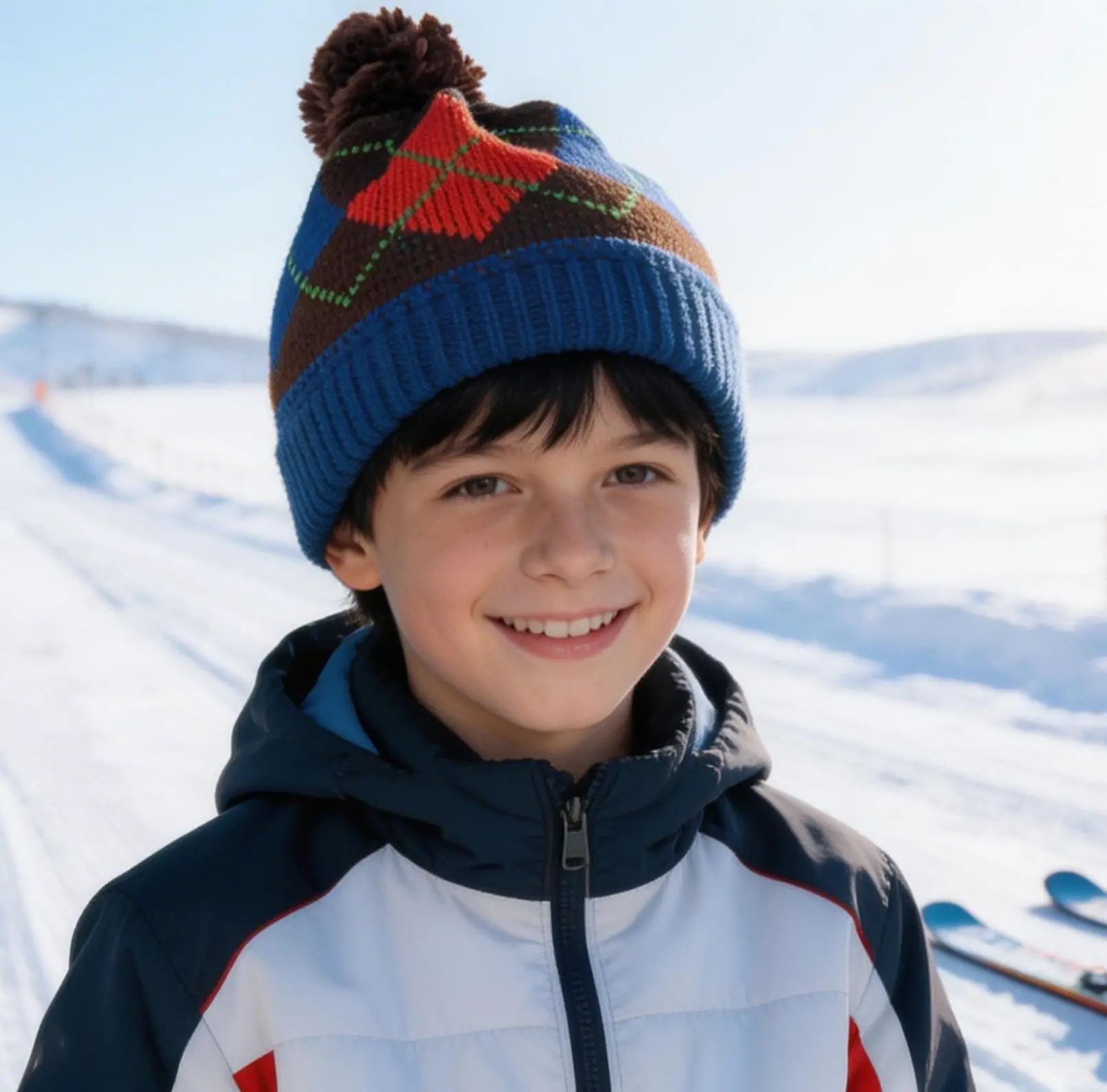 Rengarenk Argyle Desenli Ponponlu Çocuk Beresi-6407