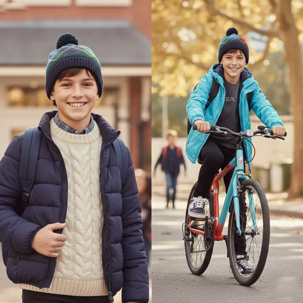 Rengarenk Argyle Desenli Ponponlu Çocuk Beresi-6407