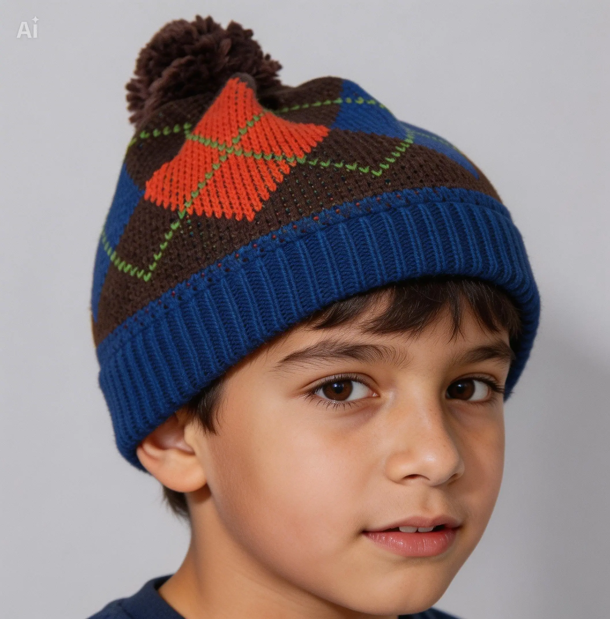 Rengarenk Argyle Desenli Ponponlu Çocuk Beresi-6407