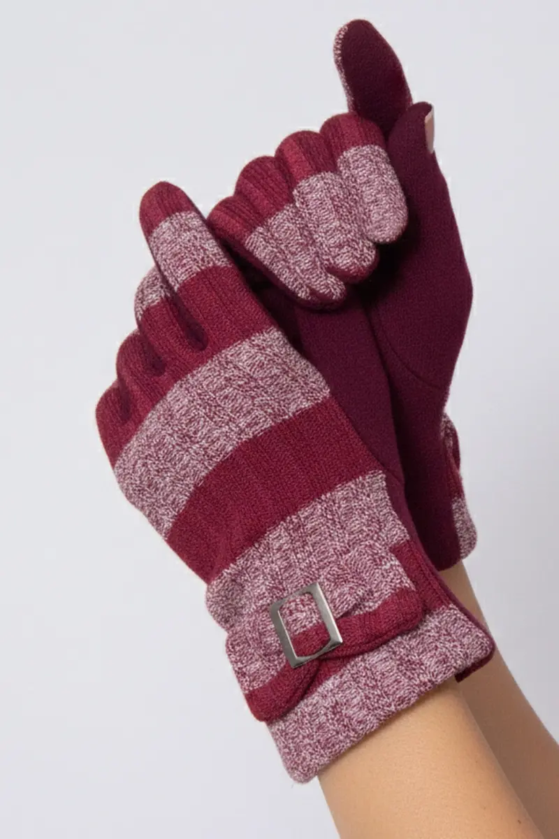 Şık Tokalı pamuk Dokulu Kadın Eldiven 6295