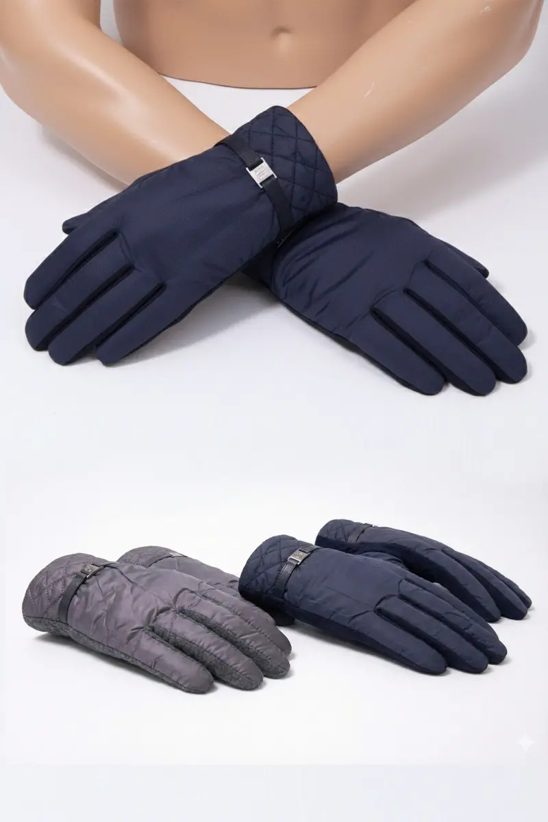 Erkek Kapitone Desenli Kışlık Eldiven - Metal Toka Detaylı Şık Tasarım-8154