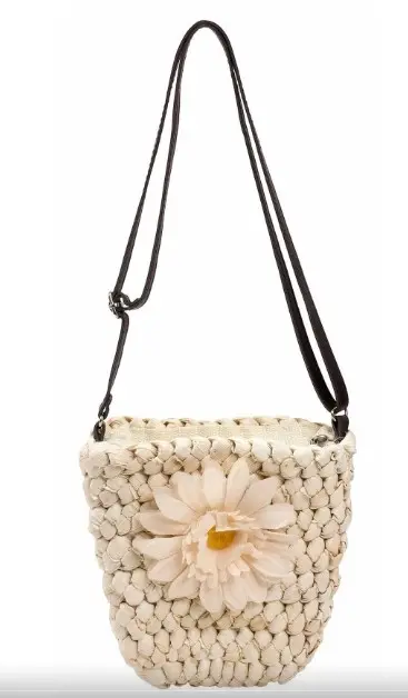 Bay Şapkacı - Papatya Detaylı Örgü Kız Çocuk Çapraz Çanta-7030