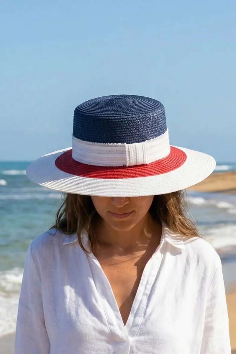 Kadın Hasır Şapka - Tri-Color Plaj ve Tatil Şapkası 3857