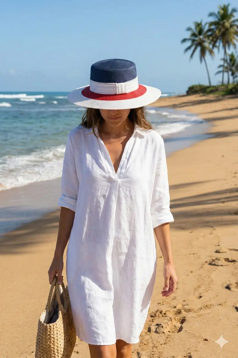 Kadın Hasır Şapka - Tri-Color Plaj ve Tatil Şapkası 3857