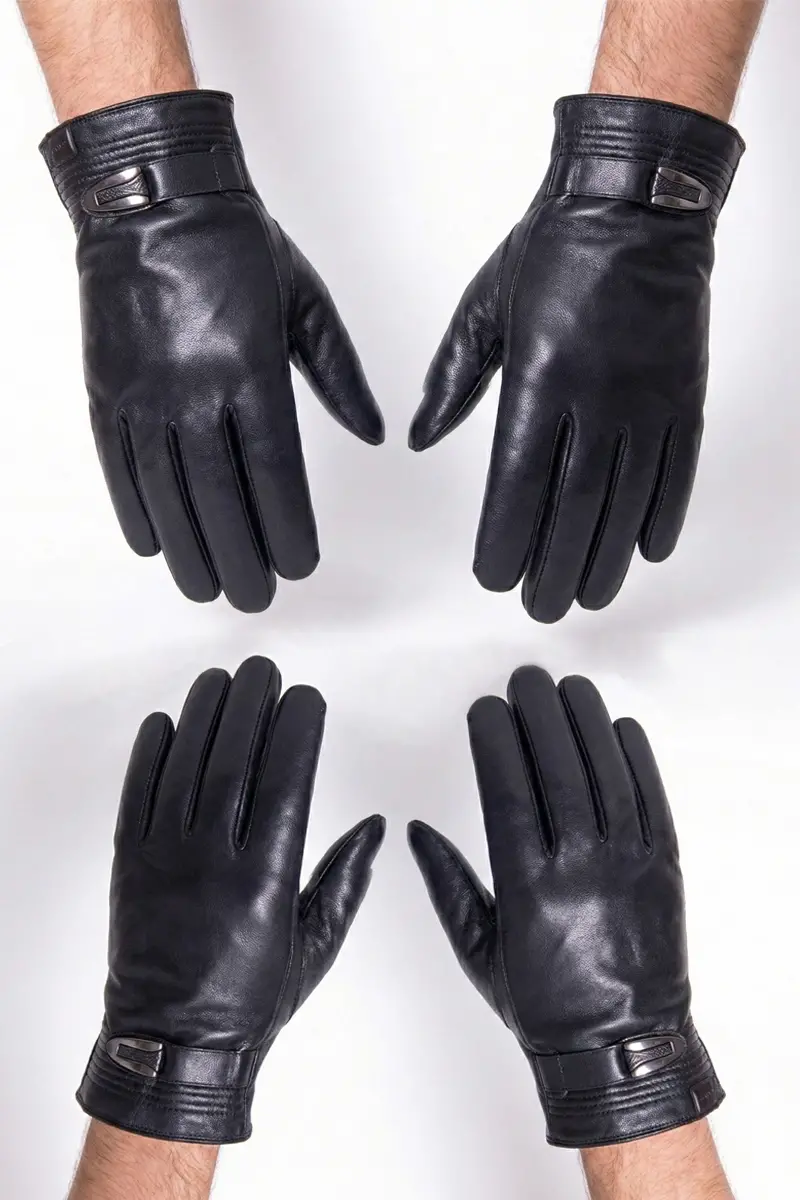 Bay Şapkacı - Toka Detaylı Klasik Siyah Erkek Deri Eldiven-8174