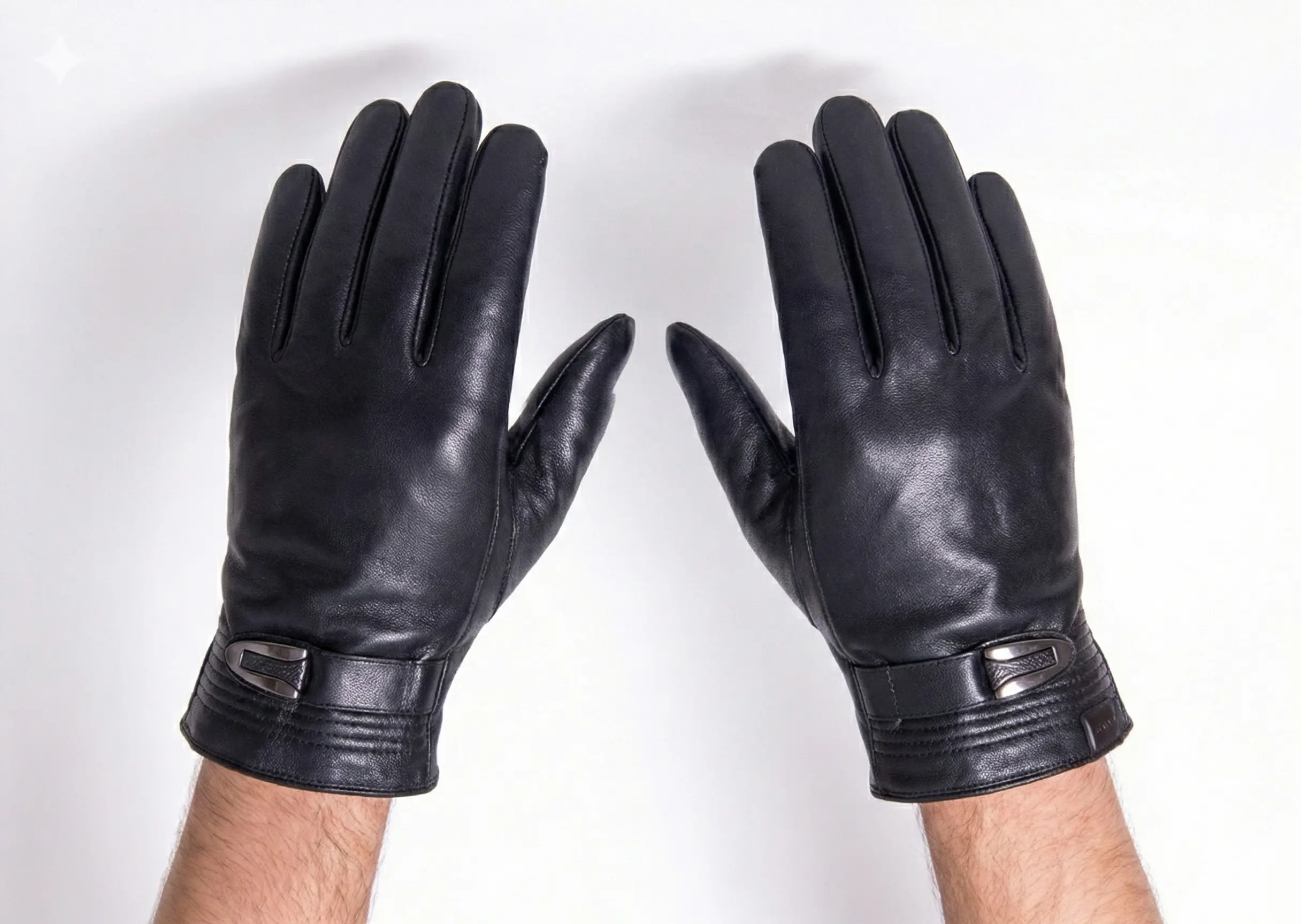 Bay Şapkacı - Toka Detaylı Klasik Siyah Erkek Deri Eldiven-8174