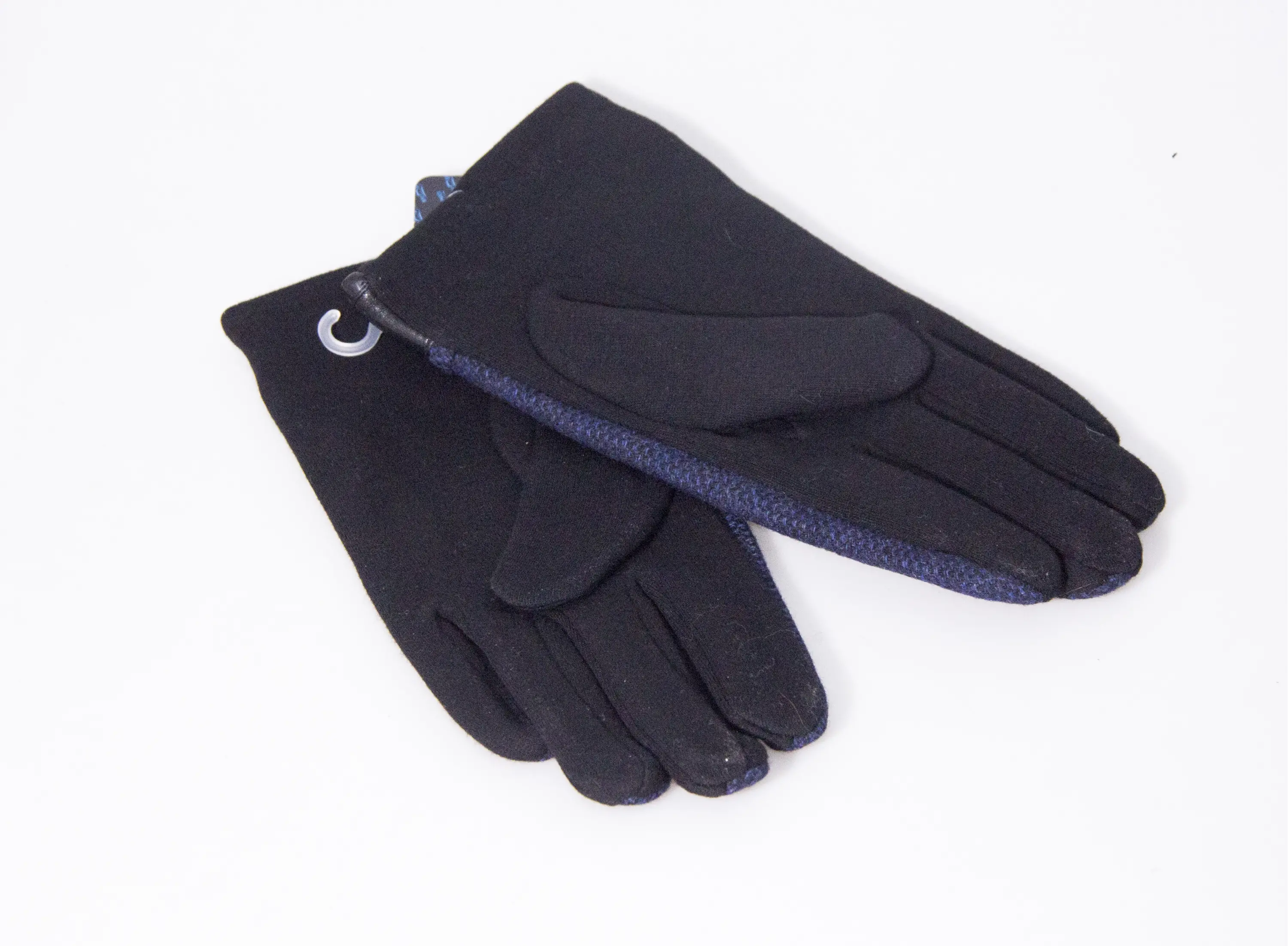 Bay Şapkacı - Erkek Deri Detaylı Örme Kışlık Eldiven - Lacivert/Siyah 8140