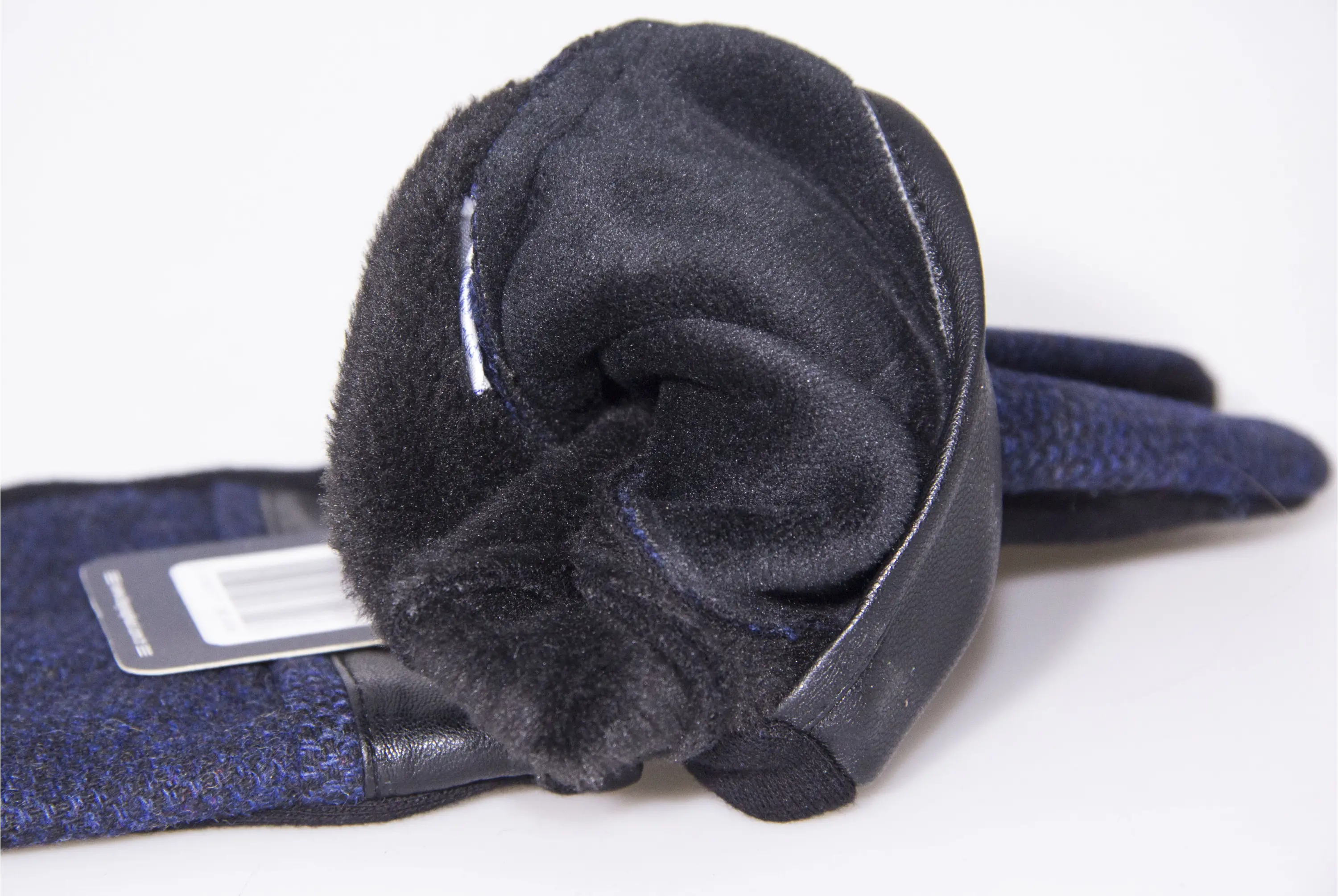 Bay Şapkacı - Erkek Deri Detaylı Örme Kışlık Eldiven - Lacivert/Siyah 8140