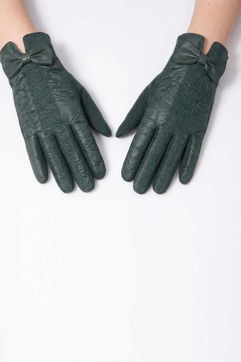 Bay Şapkacı - Zarif Fiyonk Detaylı, İçi Peluş Şık Kadın Kışlık Eldiven 6297