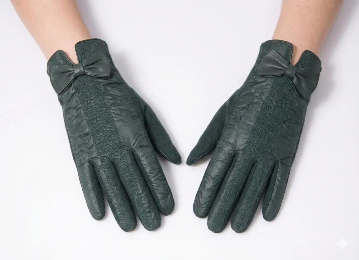 Bay Şapkacı - Zarif Fiyonk Detaylı, İçi Peluş Şık Kadın Kışlık Eldiven 6297