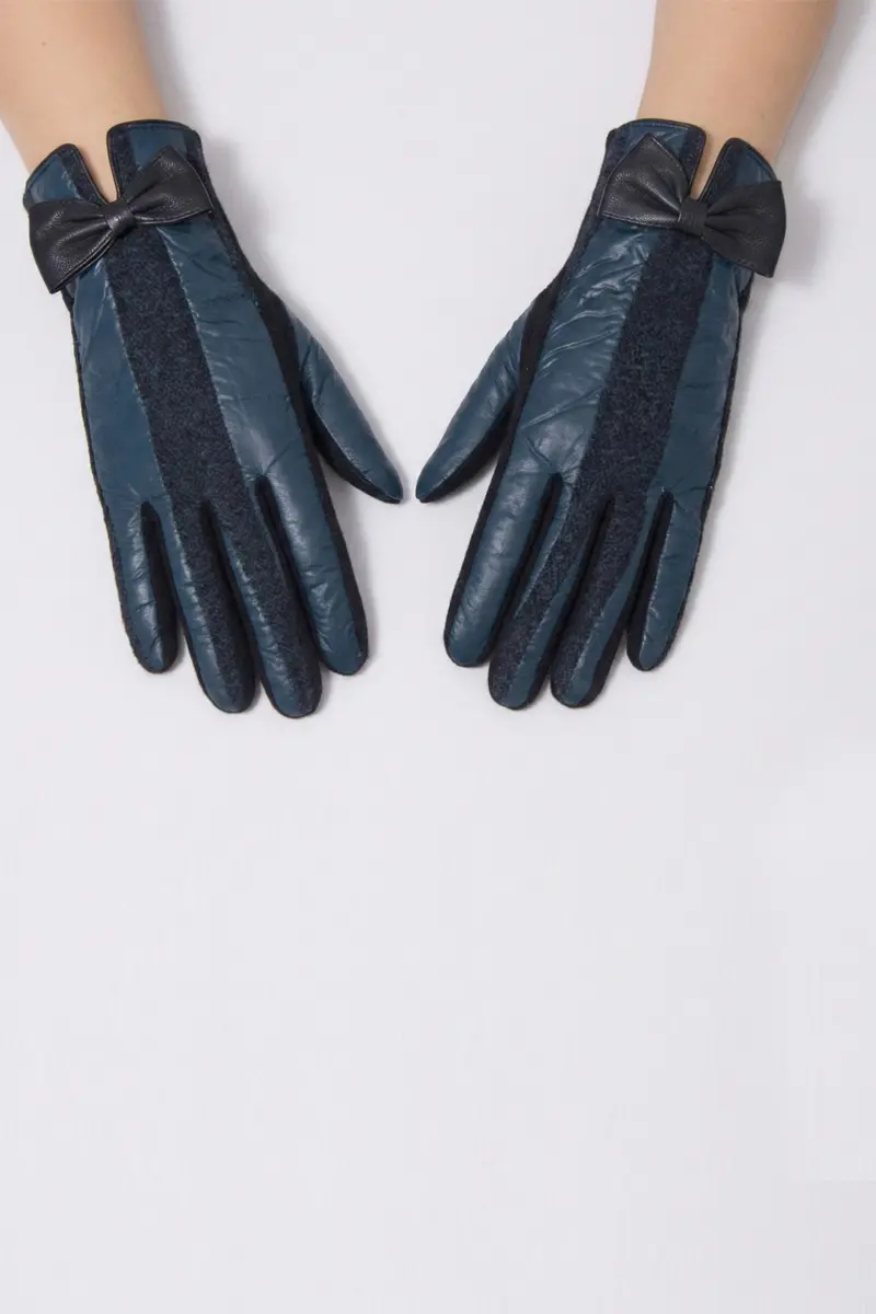 Bay Şapkacı - Zarif Fiyonk Detaylı, İçi Peluş Şık Kadın Kışlık Eldiven 6297