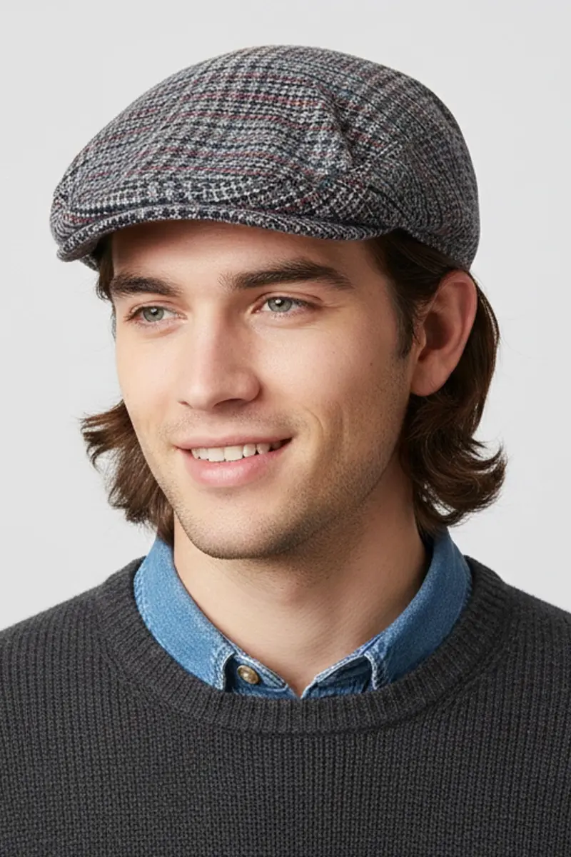 Bay Şapkacı - Klasik Tüvit Dokulu Erkek Kasket Şapka - İngiliz Tarzı Kışlık Şapka