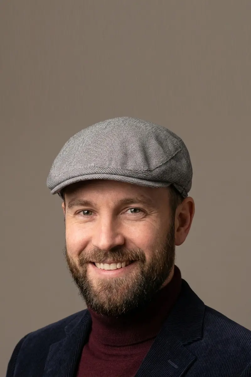 Bay şapkacı - Bay Şapkacı Erkek Gri Çizgili Kasket Şapka - 7813