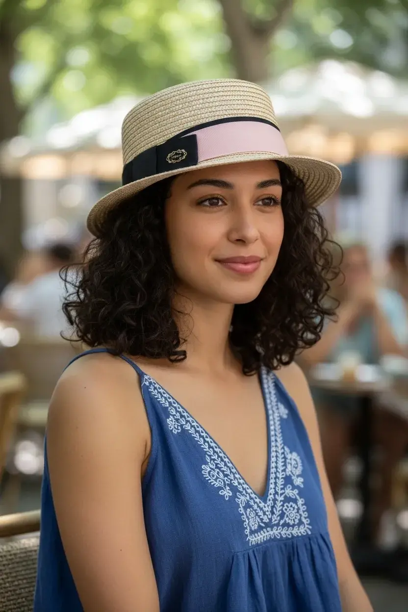 Kadın Şeritli Hasır Şapka 1081