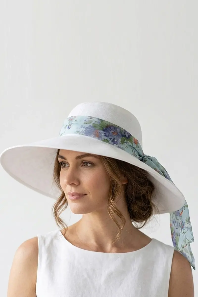 Bay Şapkacı -Geniş kenarlı plaj şapkası-beyaz