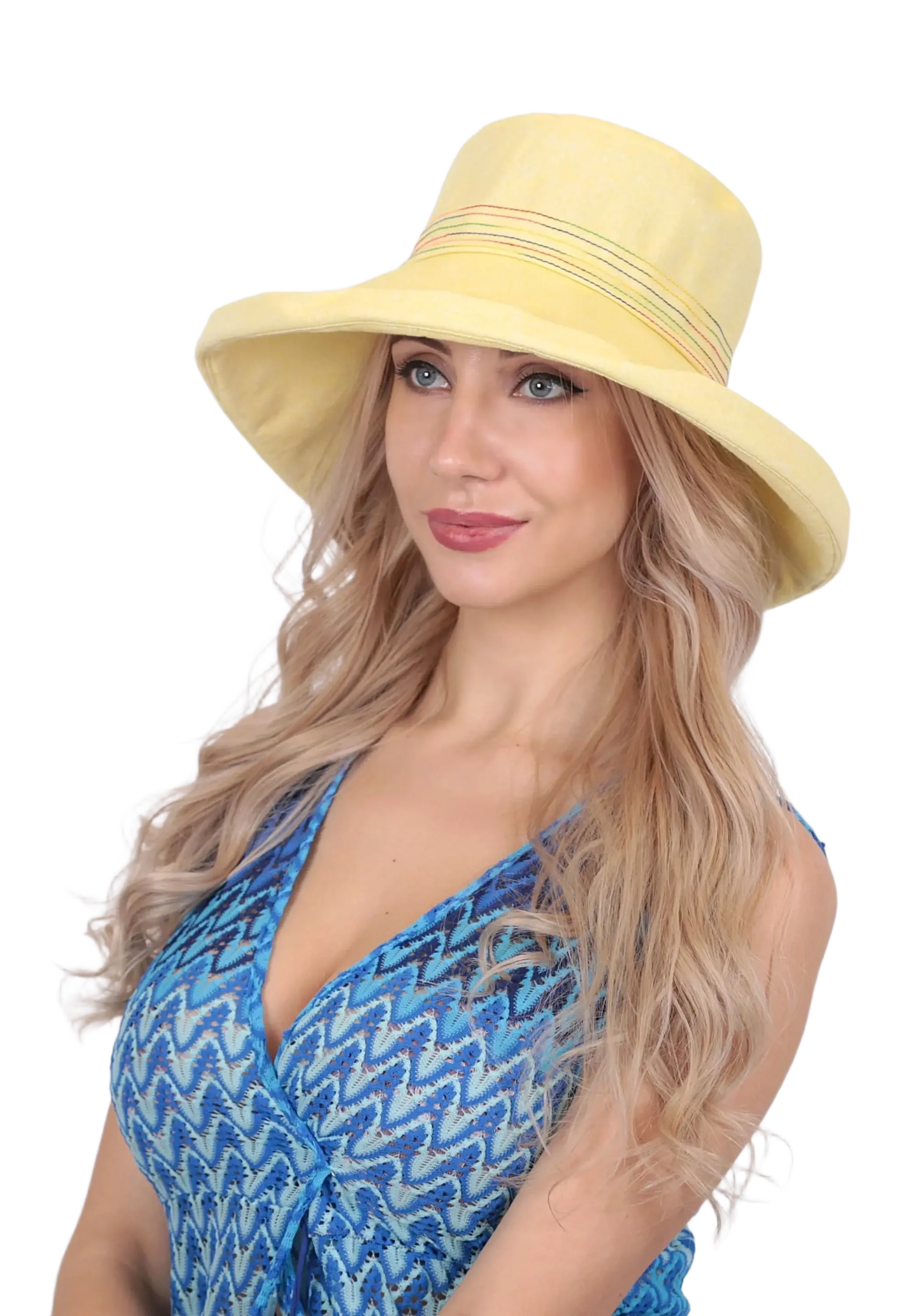 Renkli Dikişli Kadın Şapka 1311 sarı