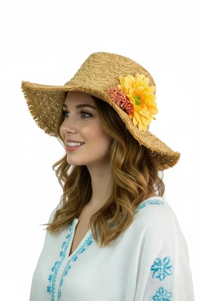 Geniş Kenarlı Hasır Şapka 1414 bej