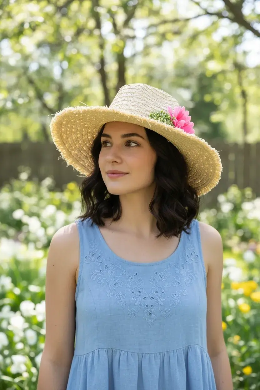 Geniş Kenarlı Hasır Şapka 1414 krem