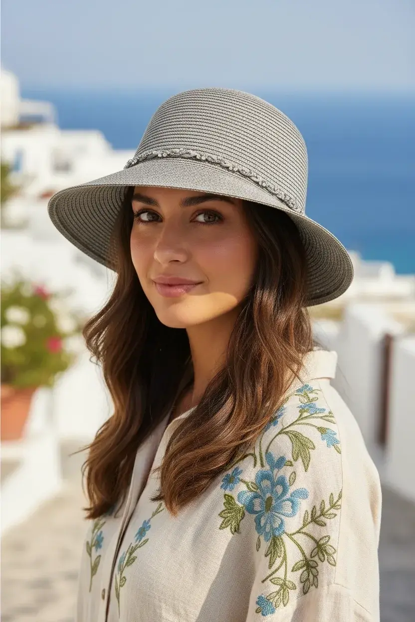 Kadın Simli Şeritli Şapka 1416 gri