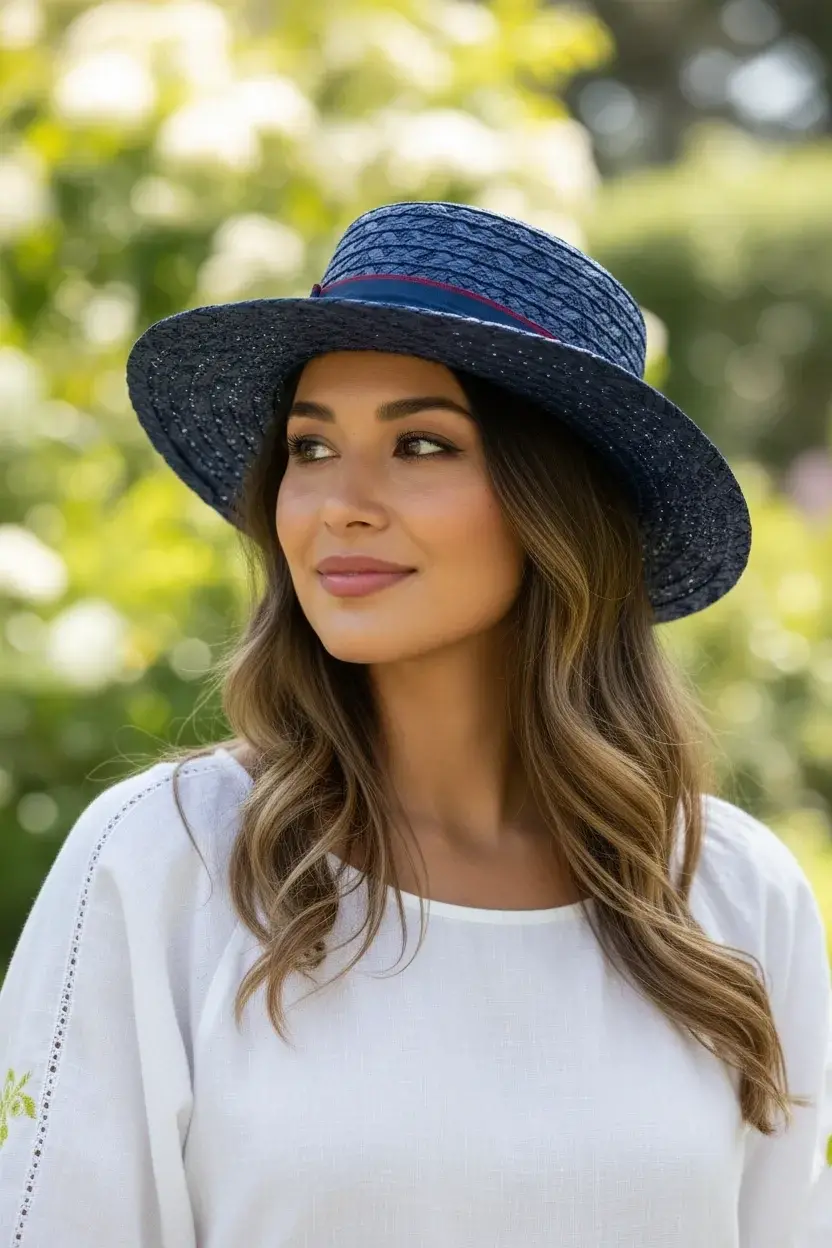 Kelebek armalı şerit hasır şapka 1430