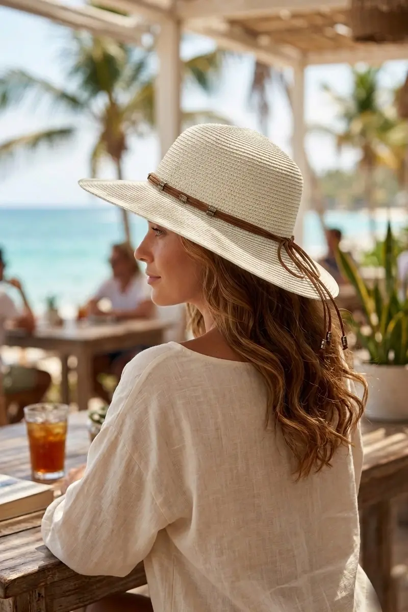 Bağcıklı Kadın Hasır Şapka 1437