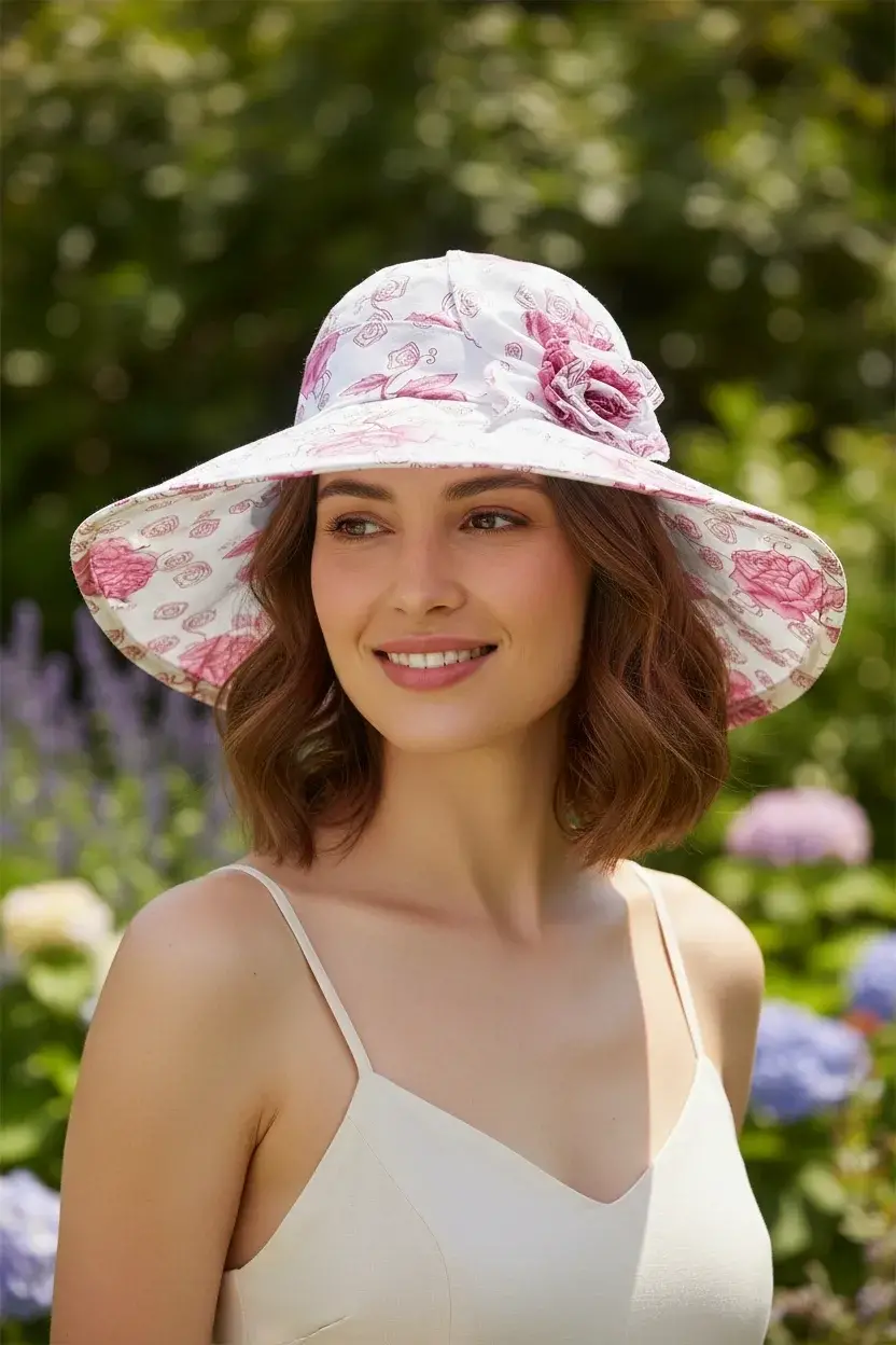 Çiçek Desenli Kadın Bermuda Şapka 1454