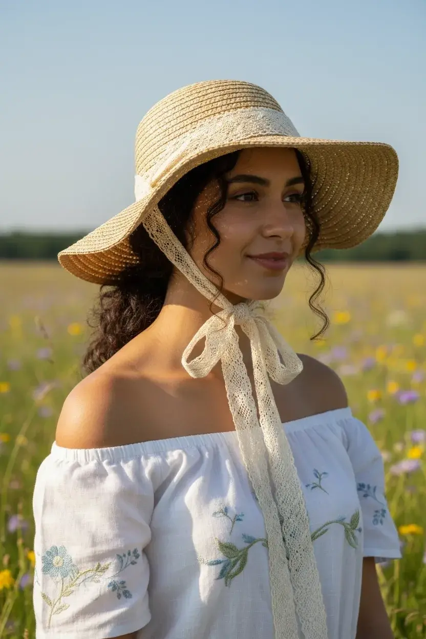 Bay şapkacı - El Örgülü Bağcıklı Şapka 3874