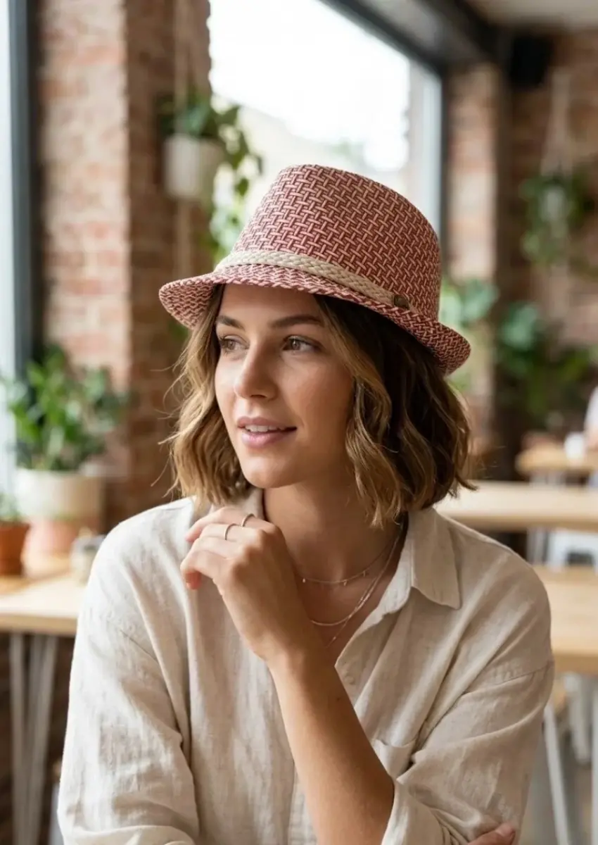 Düğmeli Kadın Fötr Şapka 6252