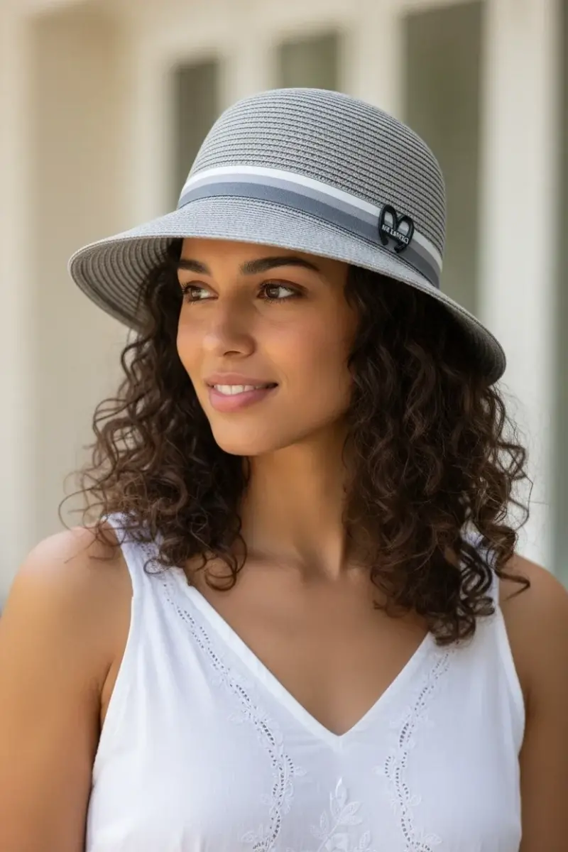 BAY ŞAPKACI - KALP AKSESUARLI KADIN HASIR ŞAPKA 1906