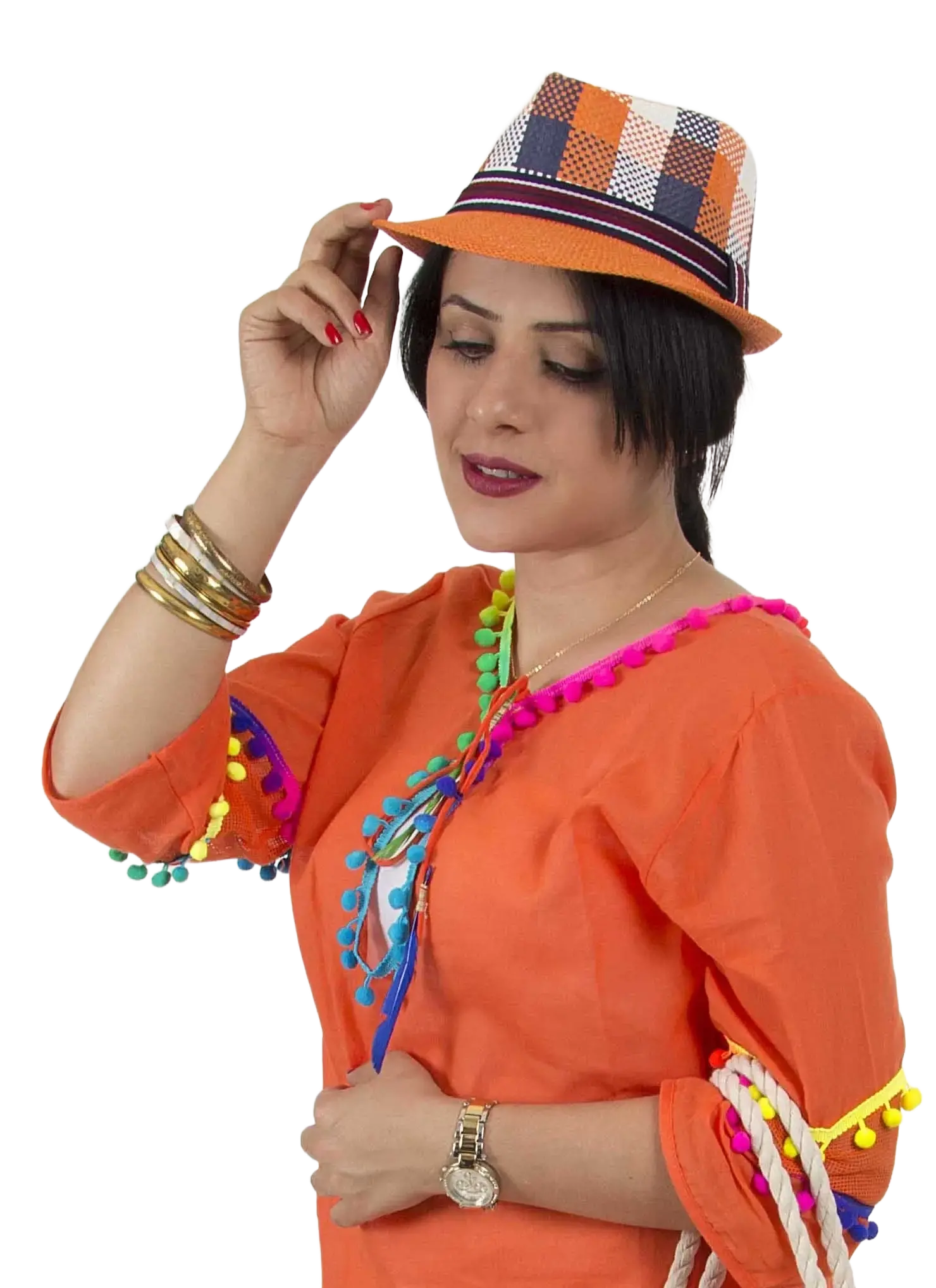 Ünisex Ekose Desenli Fötr Turuncu 6175