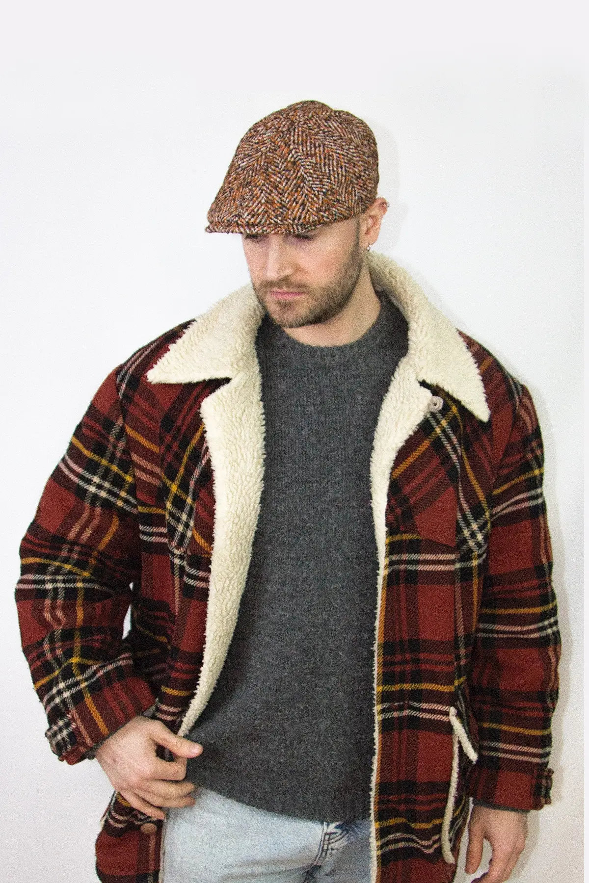 Balık Sırtı Desenli Erkek İngiliz Kasket  7590