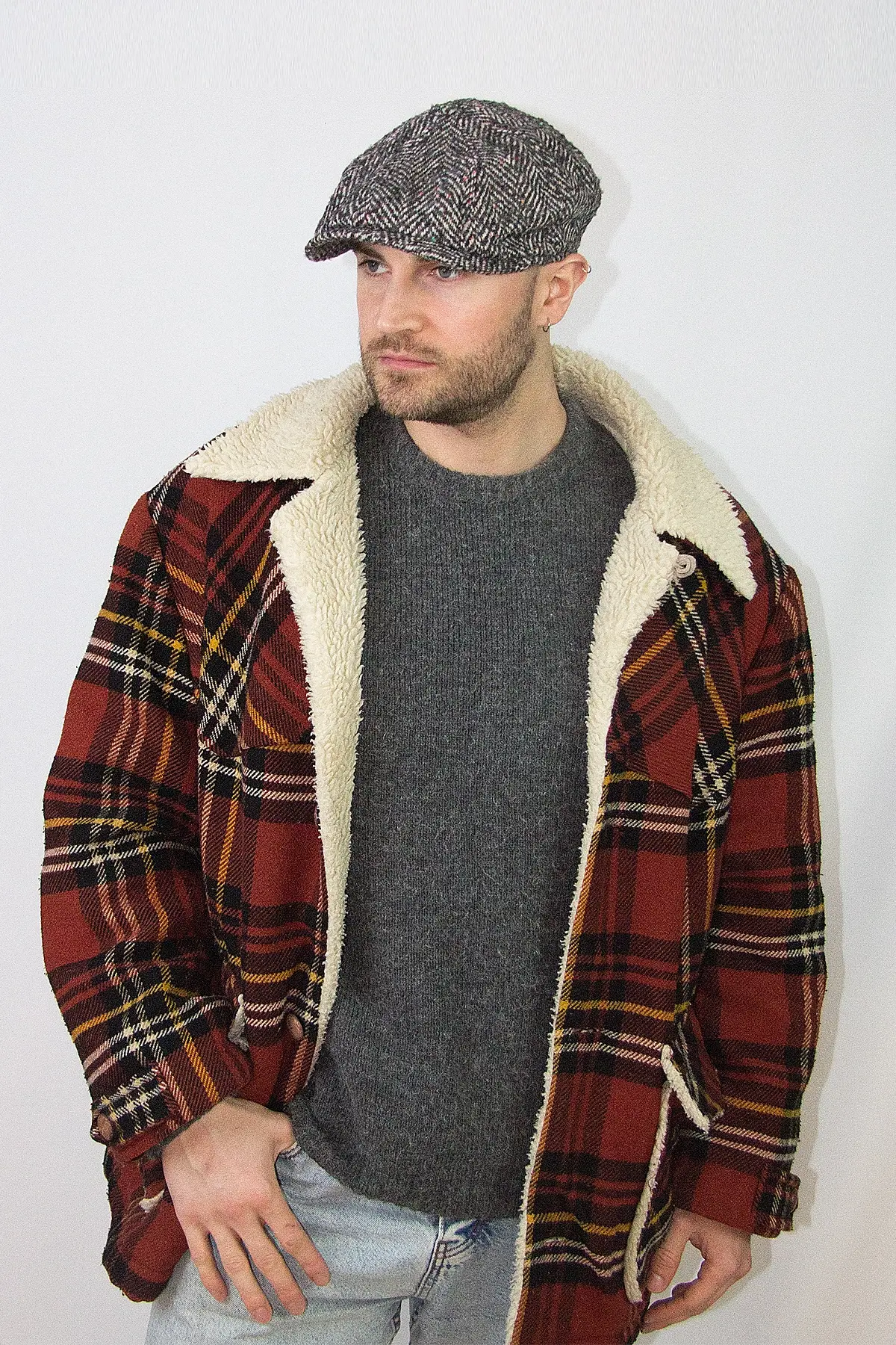 Balık Sırtı Desenli Erkek İngiliz Kasket  7590