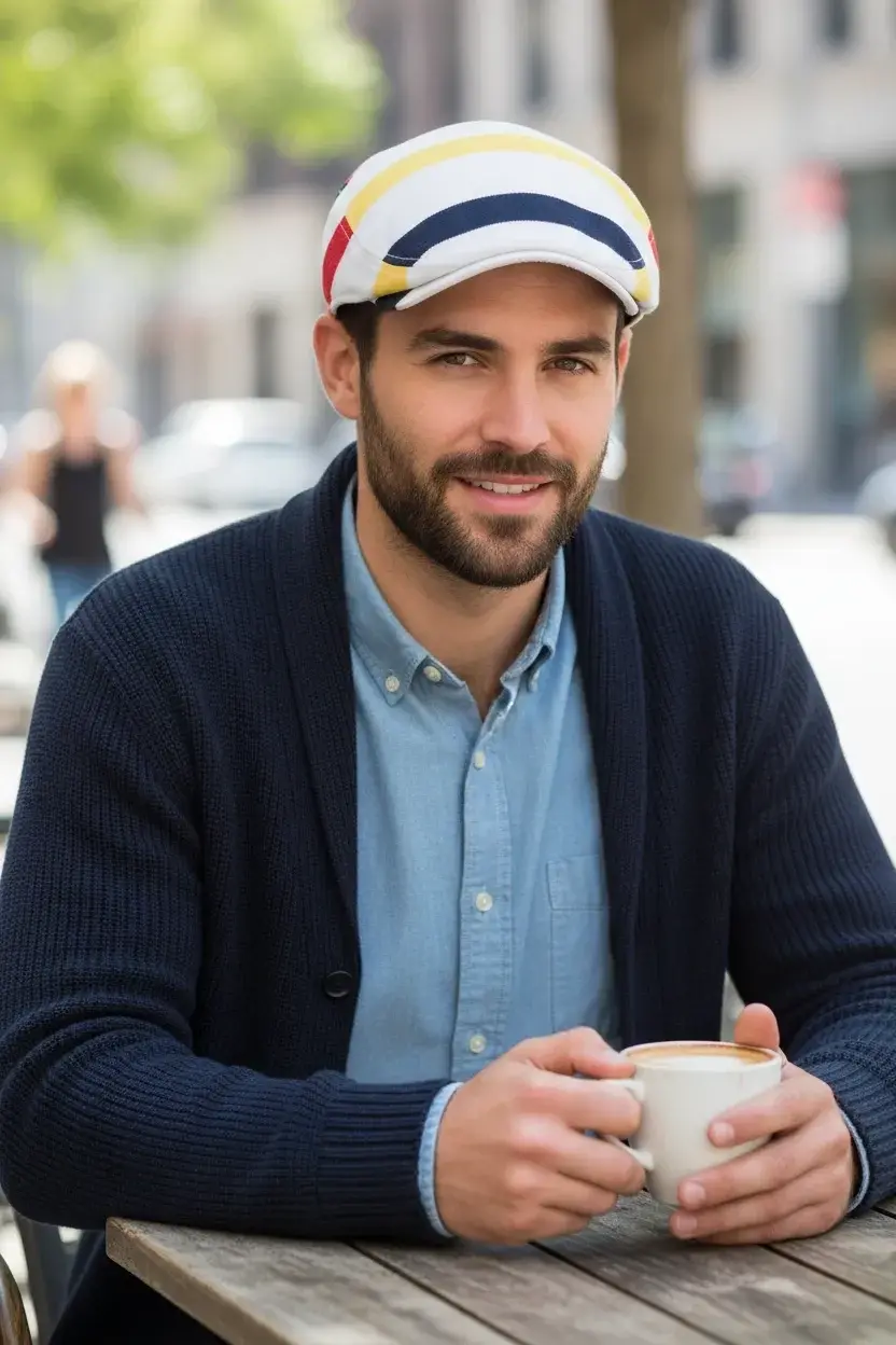 Erkek Çizgili Kasket Şapka | Retro Newsboy Cap - bayşapkacı-8281