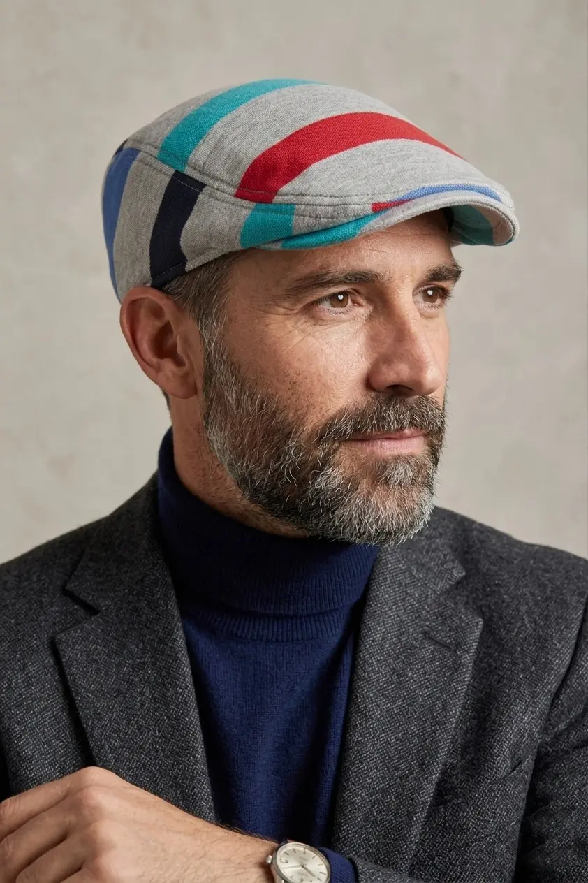 Erkek Çizgili Kasket Şapka | Retro Newsboy Cap - bayşapkacı-8281