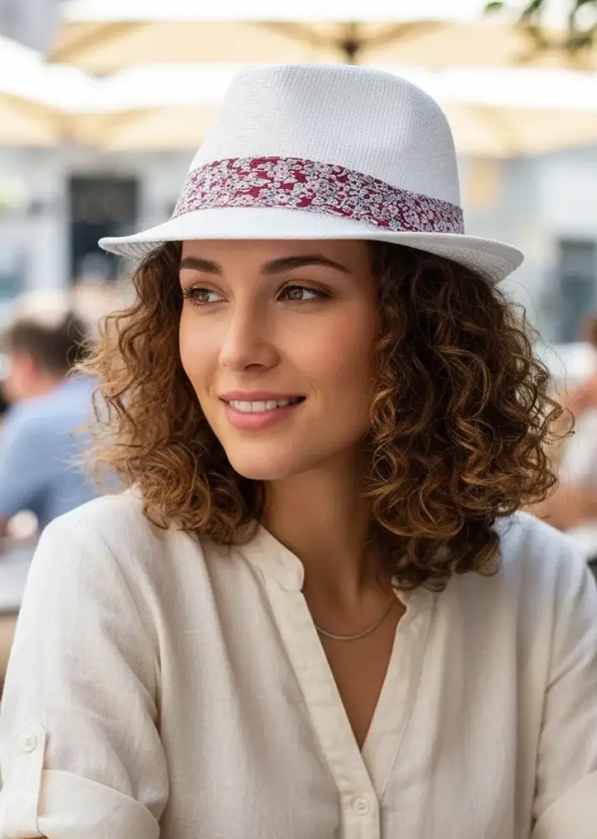 Yazlık Çiçek Desenli Fötr Kadın Şapka 6260