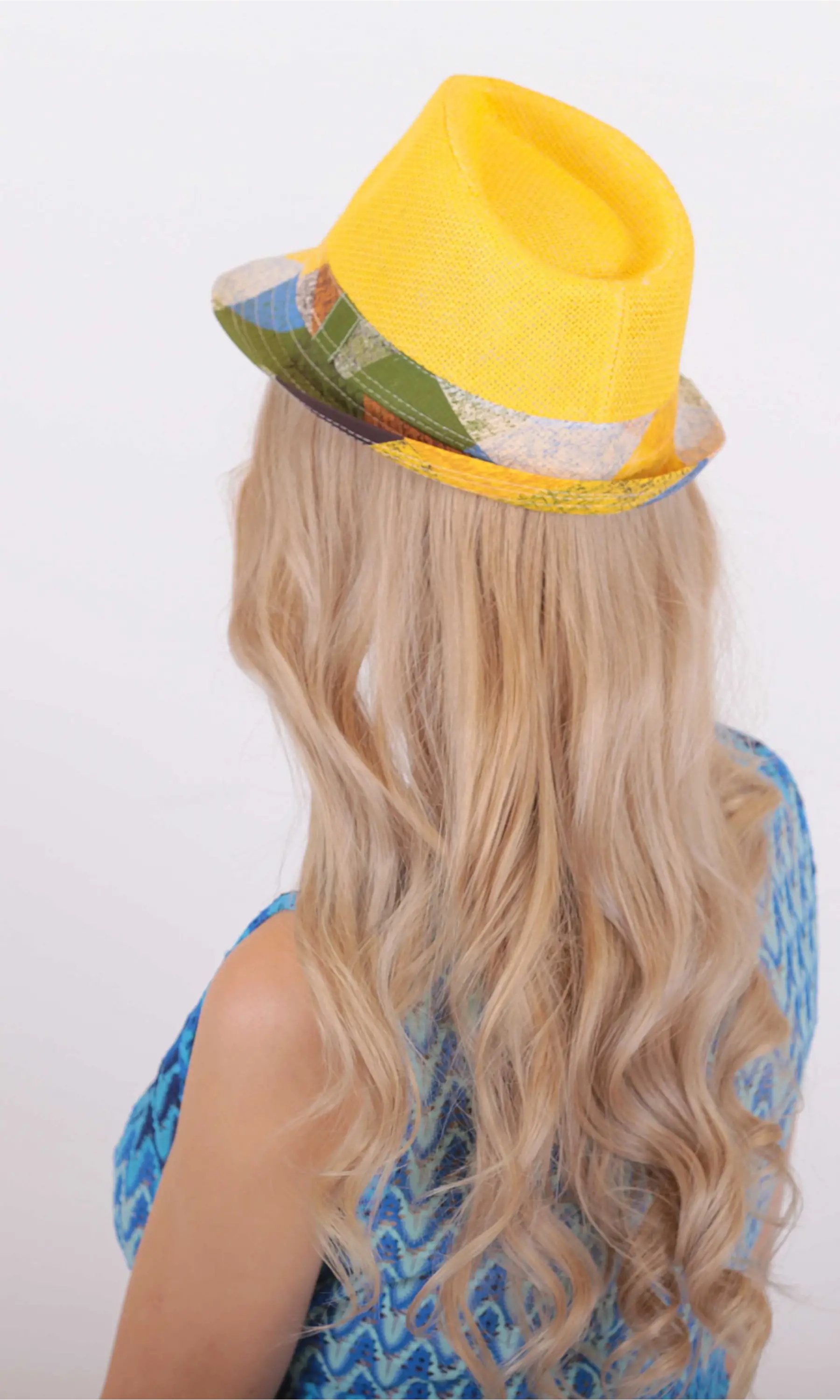 Turuncu Bohem Hasır Fötr Şapka – Renkli Etnik Şeritli Yazlık Kadın Şapkası 6261