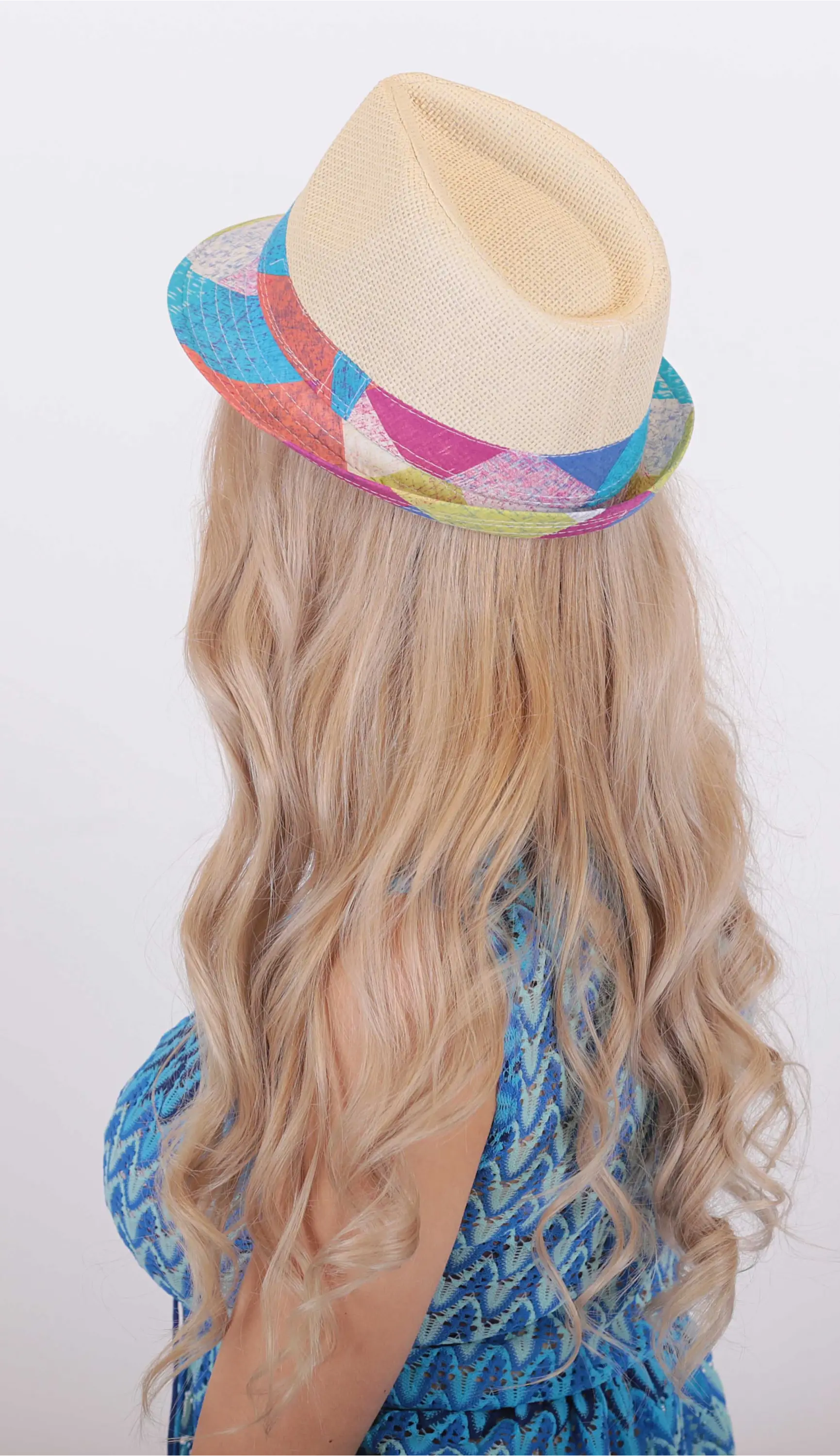 Turuncu Bohem Hasır Fötr Şapka – Renkli Etnik Şeritli Yazlık Kadın Şapkası 6261