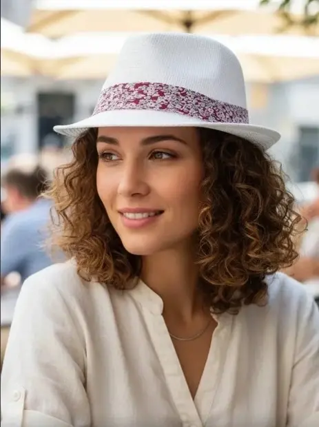 Turuncu Bohem Hasır Fötr Şapka – Renkli Etnik Şeritli Yazlık Kadın Şapkası 6261