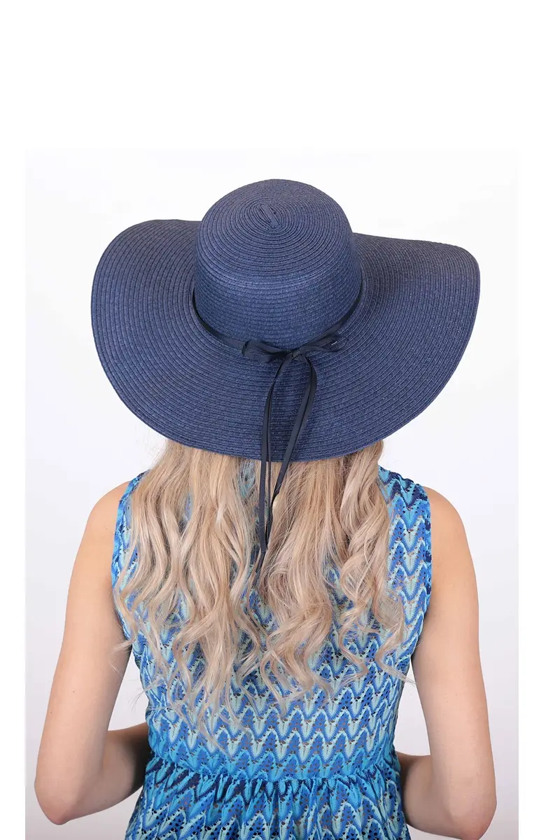 Lacivert Geniş Kenarlı Hasır Plaj Şapkası – Şık ve Koruyucu Kadın Güneş Şapkası 6653
