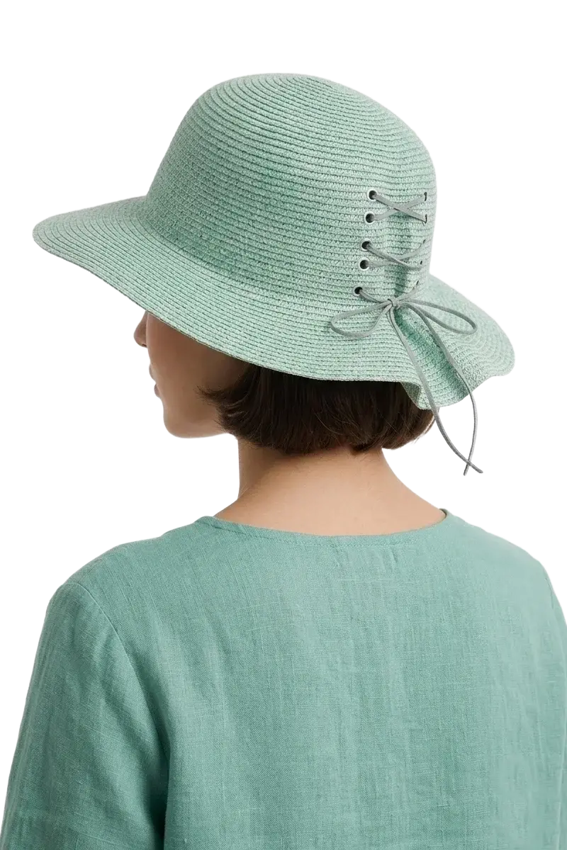 Su Yeşili Bohem Hasır Fötr Şapka – Yazlık Nefes Alan Kadın Güneş Şapkası 1086