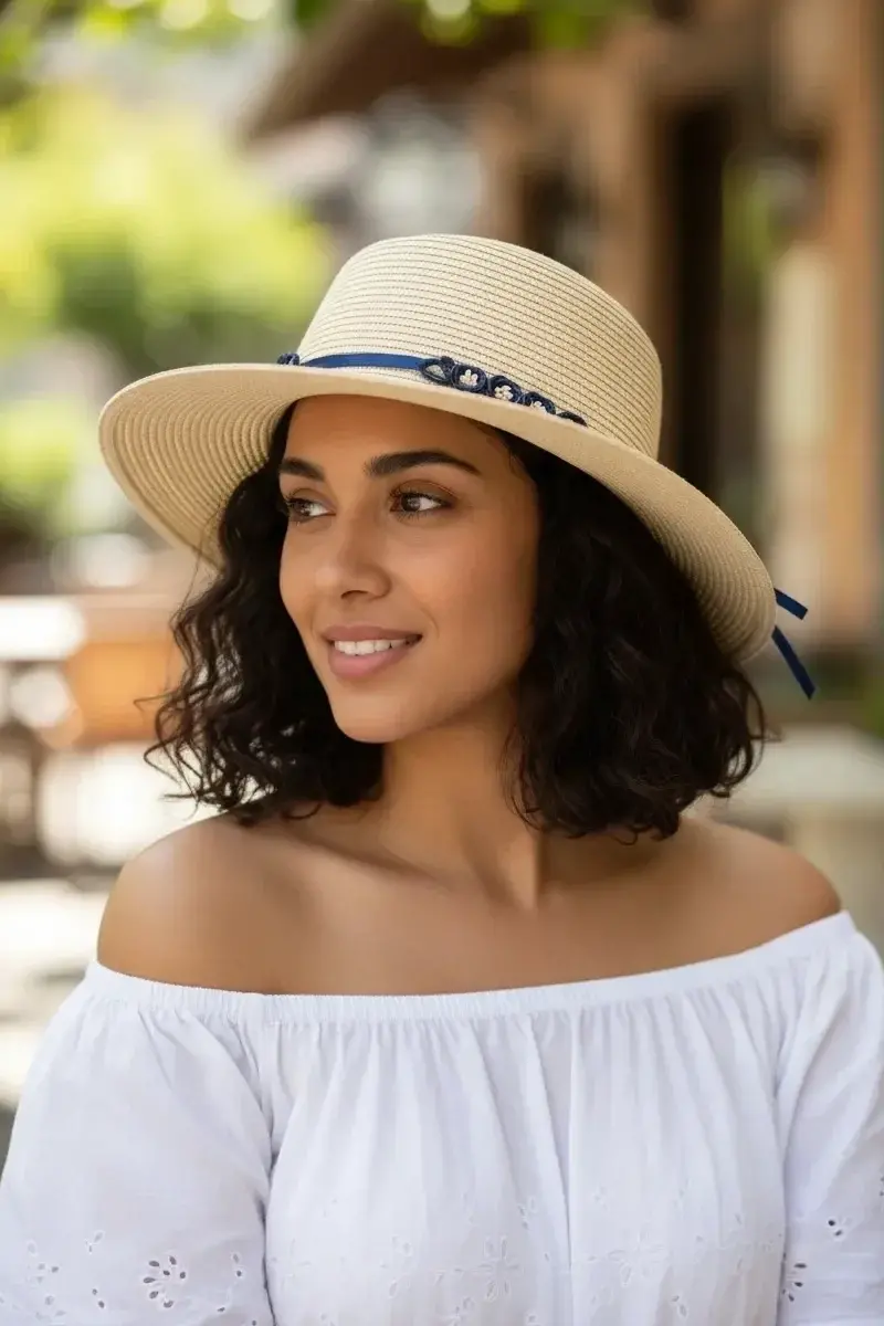 Çiçekli Kadın Hasır Şapka 1457