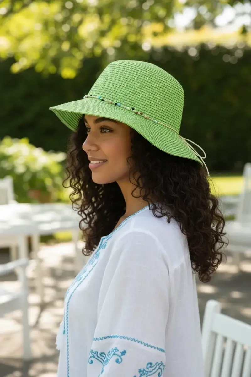 Kadın Doğal Taş Şeritli Şapka 3070