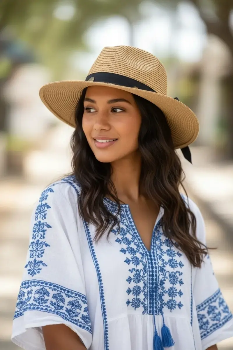 Yaprak Detaylı Hasır Kadın Şapka 1440