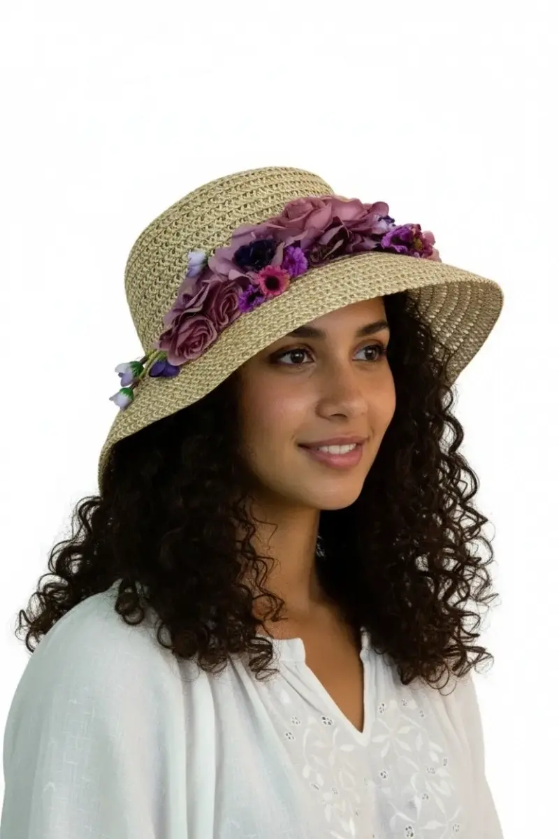 Çiçek Desenli Kadın Şapka 1434