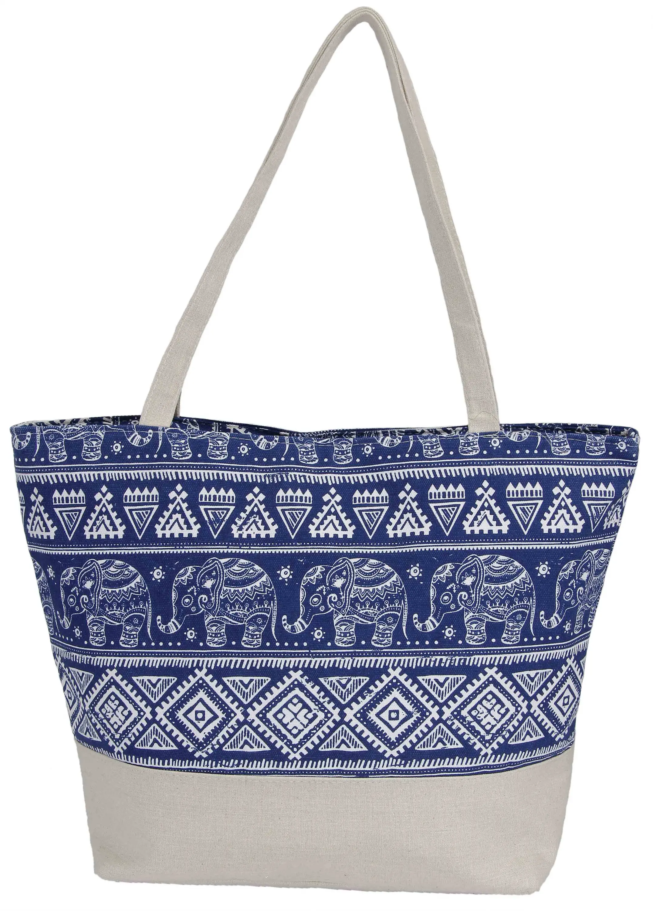 Çapa Detaylı Lacivert Şapka ve Fil Desenli Etnik Plaj Çantası Seti 3852-6507