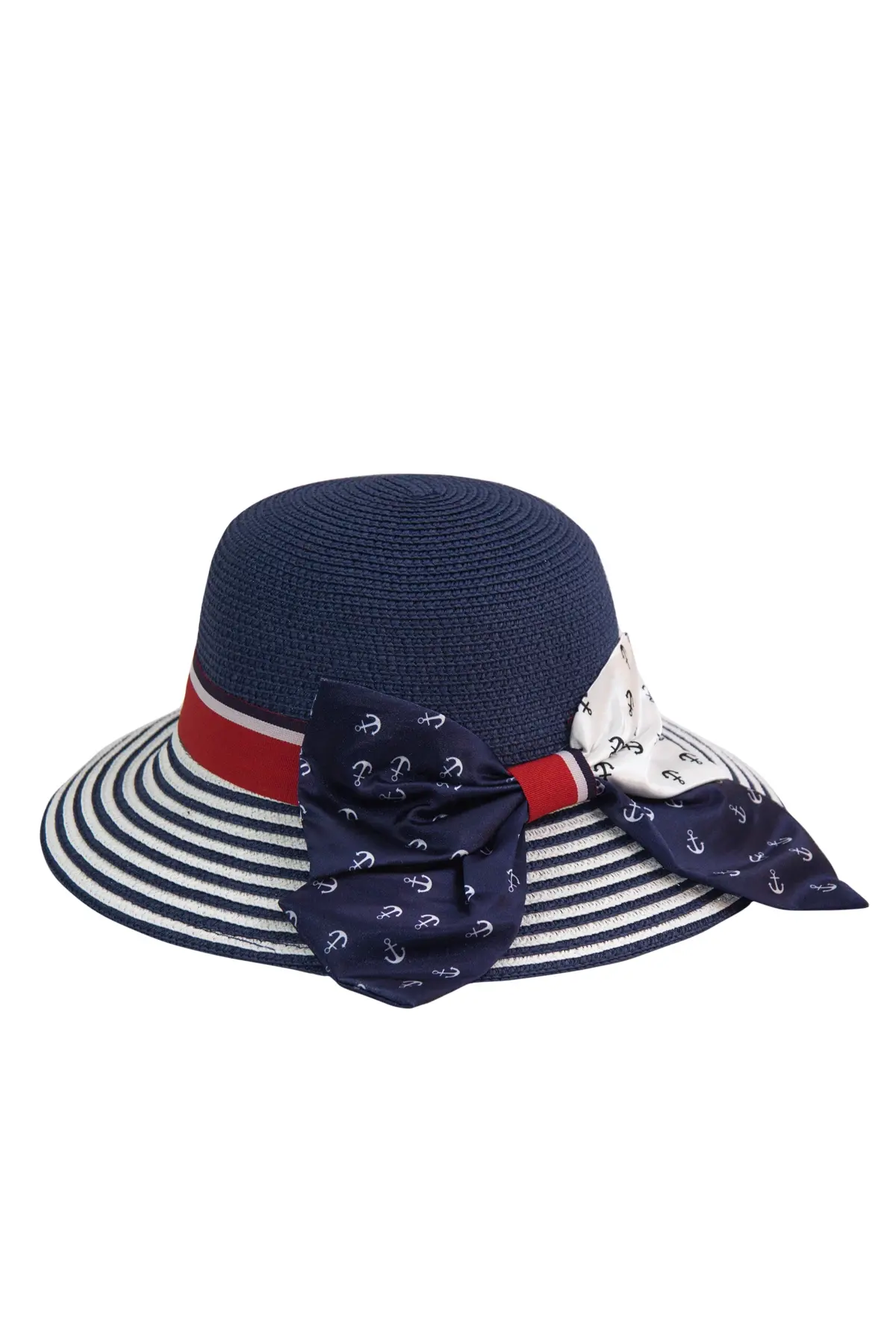 Çapa Detaylı Lacivert Şapka ve Fil Desenli Etnik Plaj Çantası Seti 3852-6507