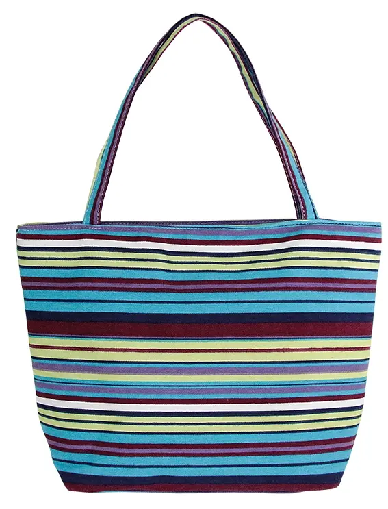 Çiçekli Hasır Şapka ve Çok Renkli Çizgili Çanta Seti 6240-1434