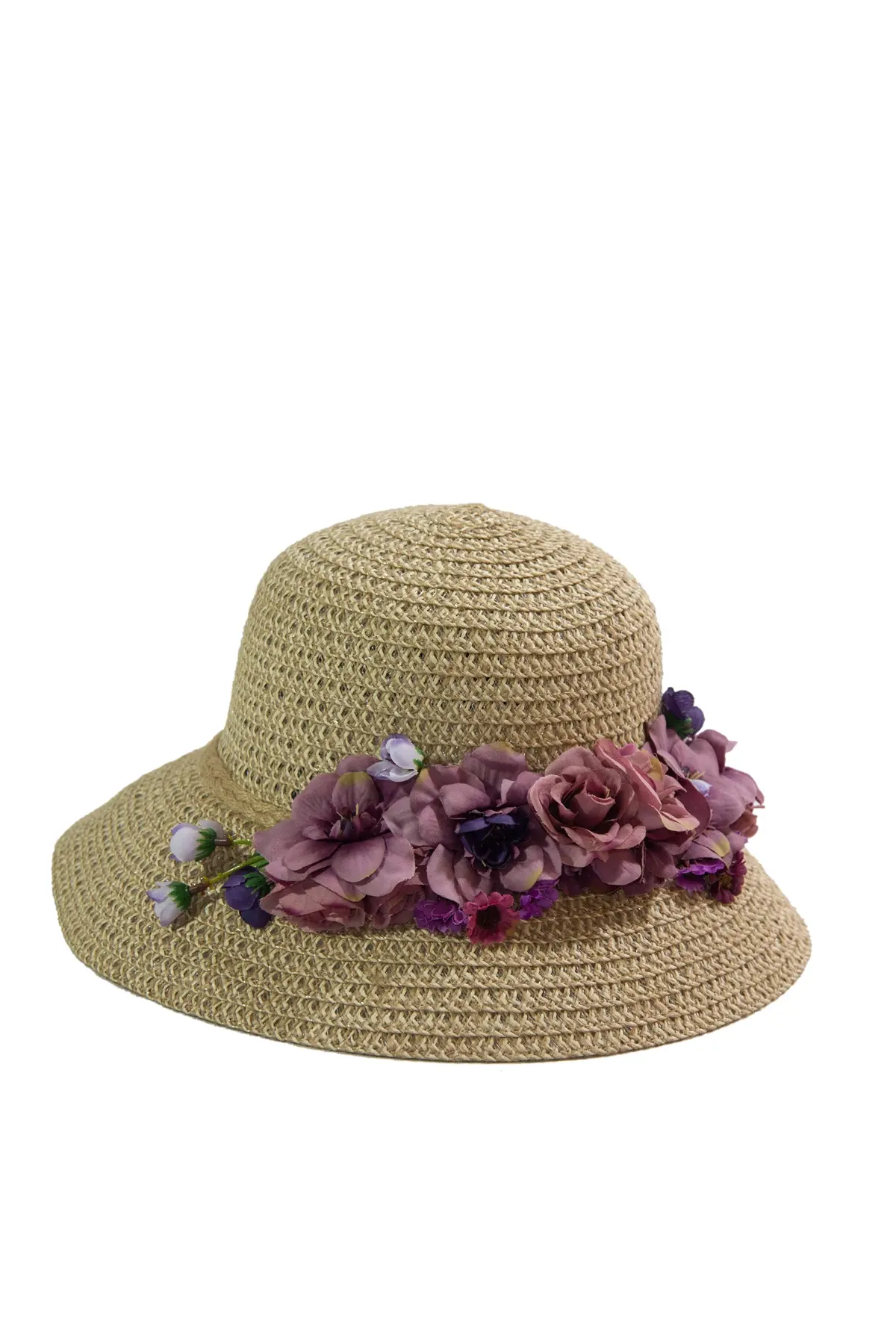 Çiçekli Hasır Şapka ve Çok Renkli Çizgili Çanta Seti 6240-1434